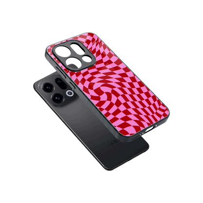 Trippy Pink Checkers sleek oppo find x9 cover with tempered glass back and TPU edges