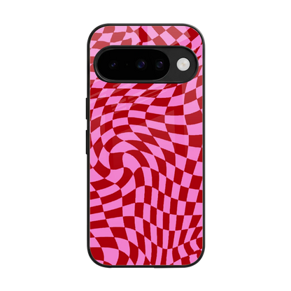 Trippy Pink Checkers back phone cover | glass case for google pixel 10