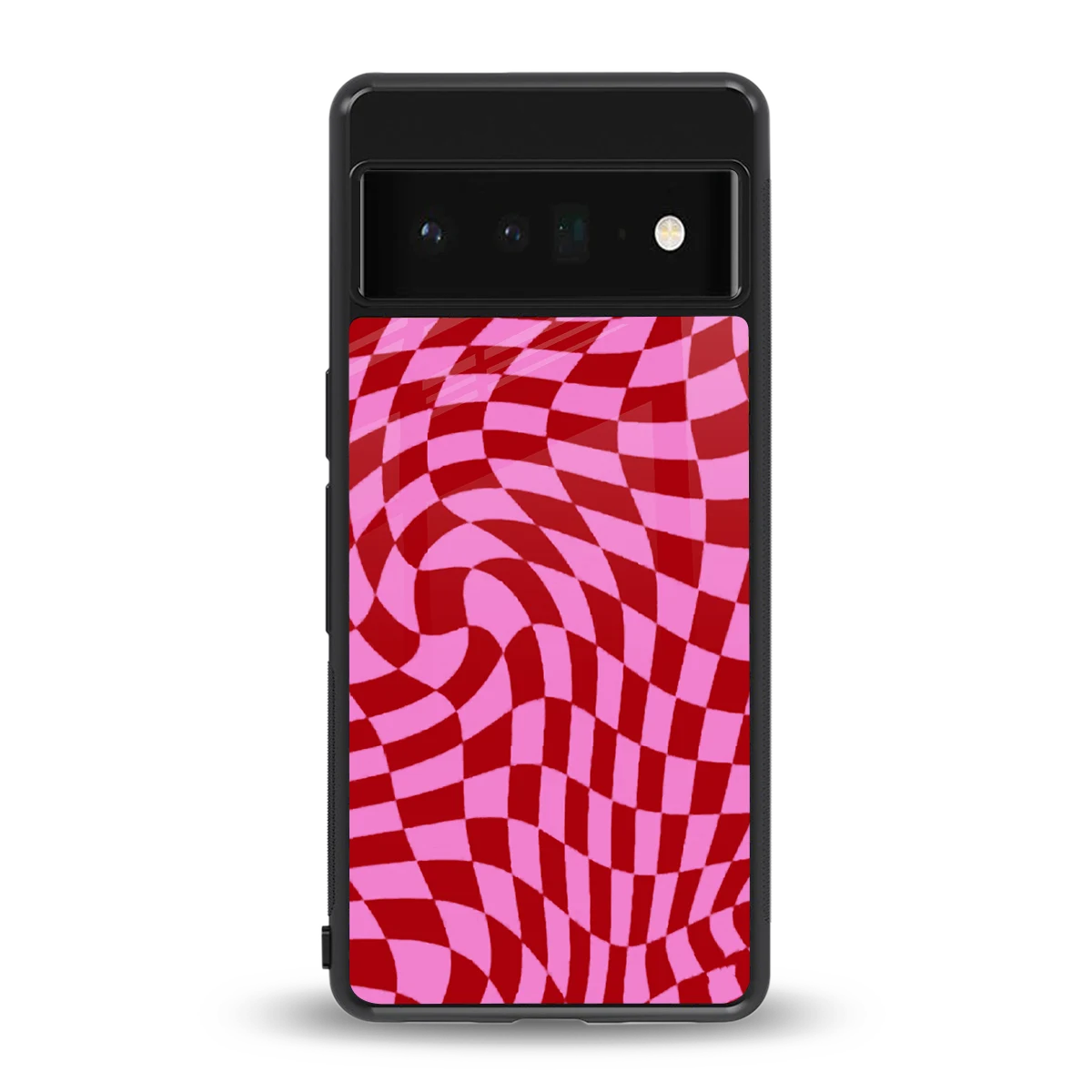 Trippy Pink Checkers back phone cover | glass case for google pixel 6 pro