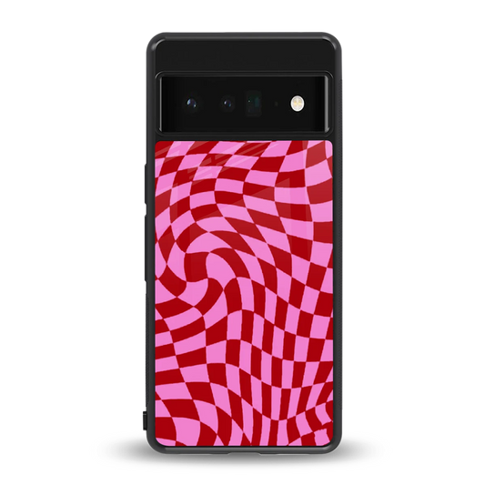 Trippy Pink Checkers back phone cover | glass case for google pixel 6 pro