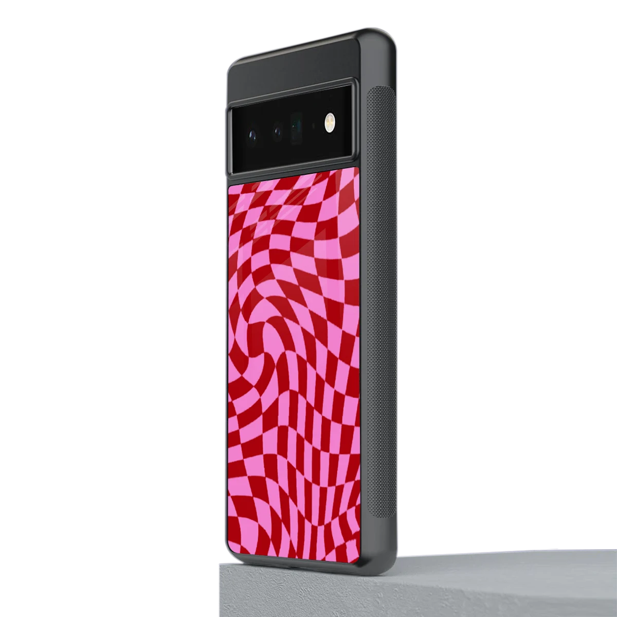 Trippy Pink Checkers stylish phone case for google pixel 6 pro | glossy glass and slim fit