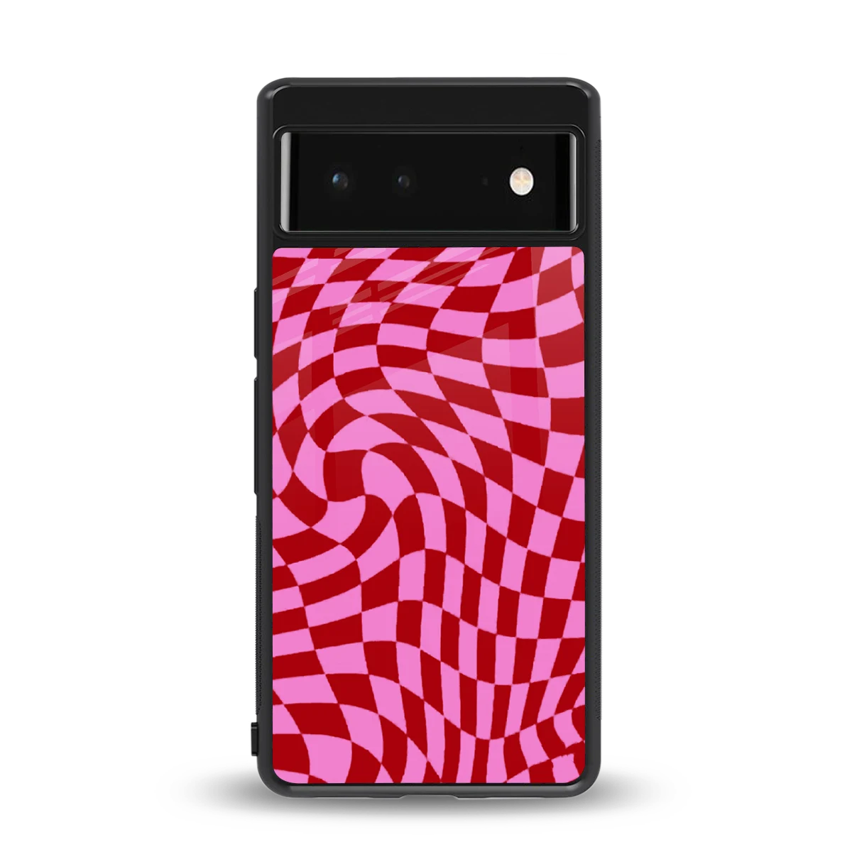 Trippy Pink Checkers back phone cover | glass case for google pixel 6a