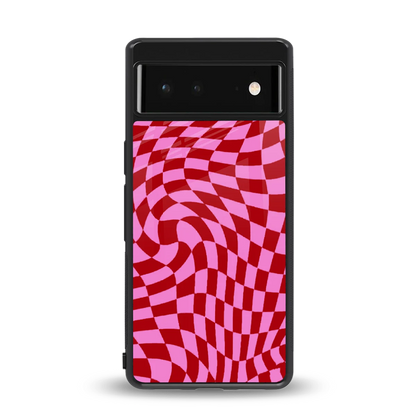 Trippy Pink Checkers back phone cover | glass case for google pixel 6a