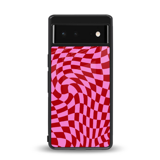 Trippy Pink Checkers back phone cover | glass case for google pixel 6a