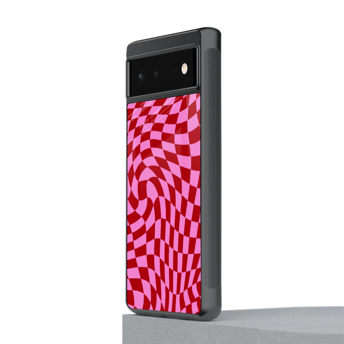 Trippy Pink Checkers stylish phone case for google pixel 6 | glossy glass and slim fit