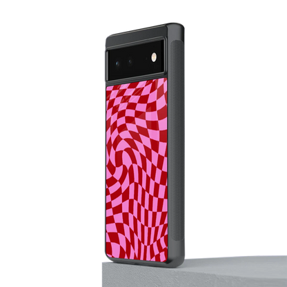 Trippy Pink Checkers stylish phone case for google pixel 6a | glossy glass and slim fit