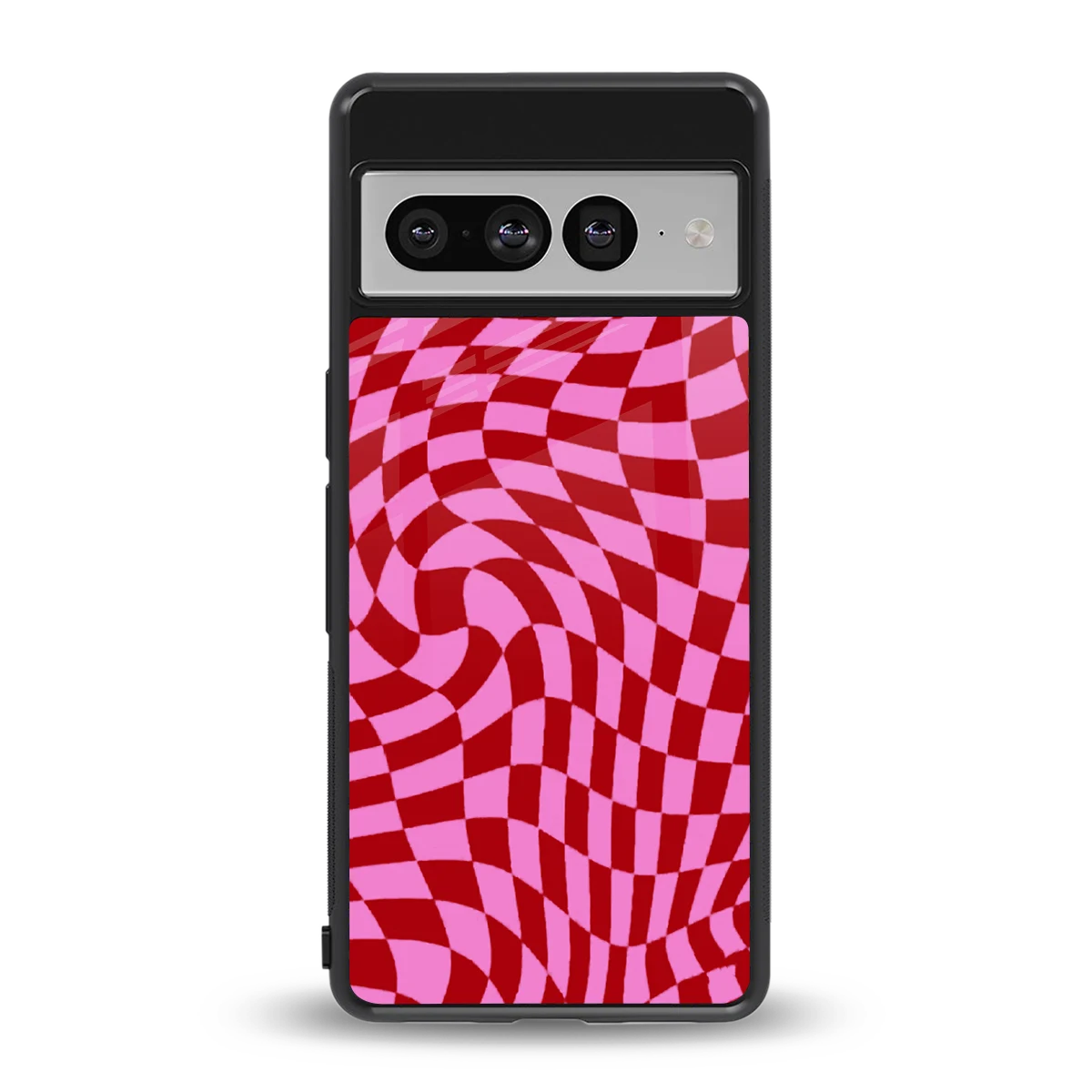 Trippy Pink Checkers back phone cover | glass case for google pixel 7 pro