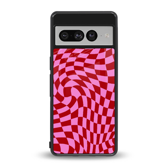 Trippy Pink Checkers back phone cover | glass case for google pixel 7 pro