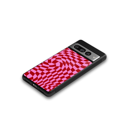 Trippy Pink Checkers google pixel 7 pro mobile cover | shockproof glass phone case