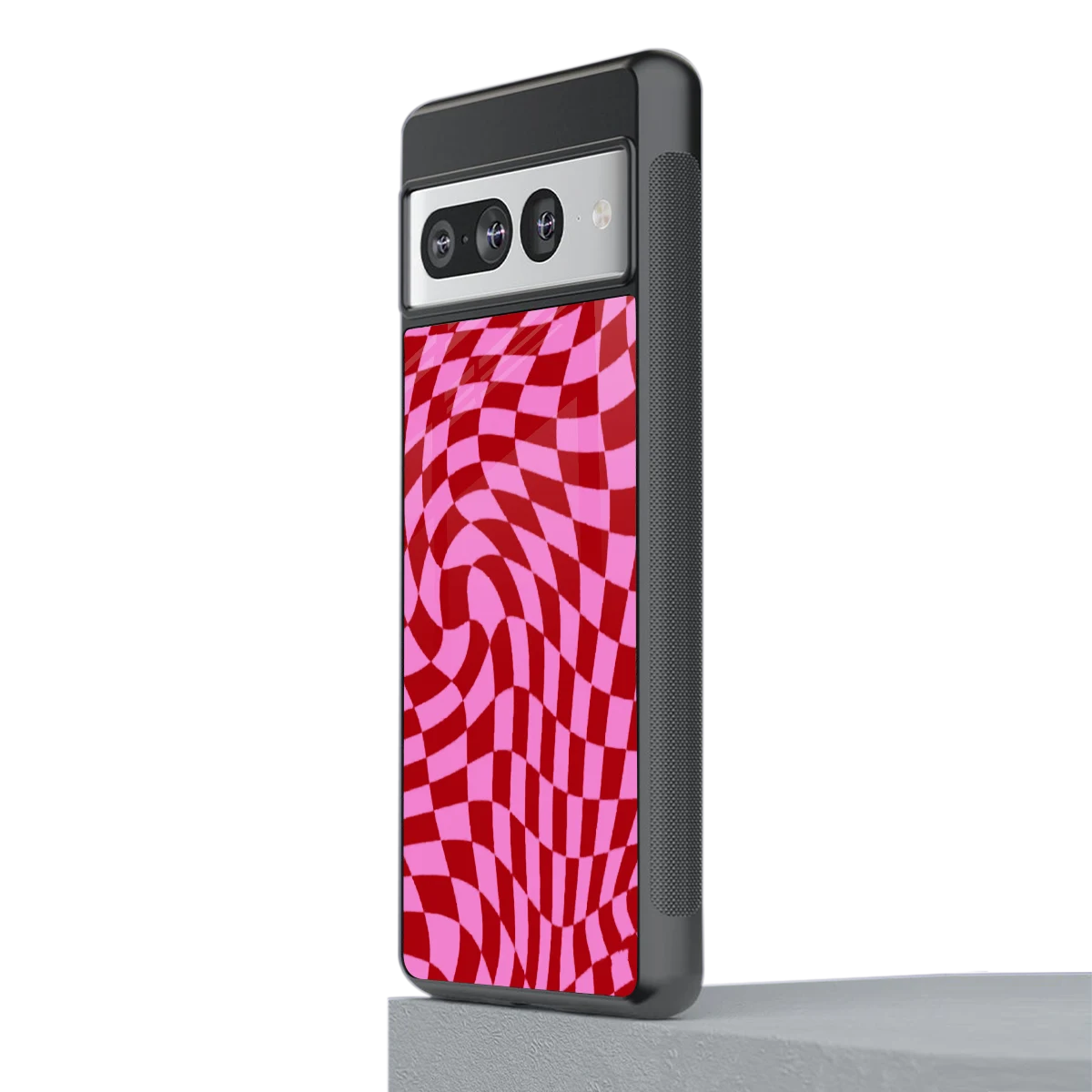 Trippy Pink Checkers stylish phone case for google pixel 7 pro | glossy glass and slim fit