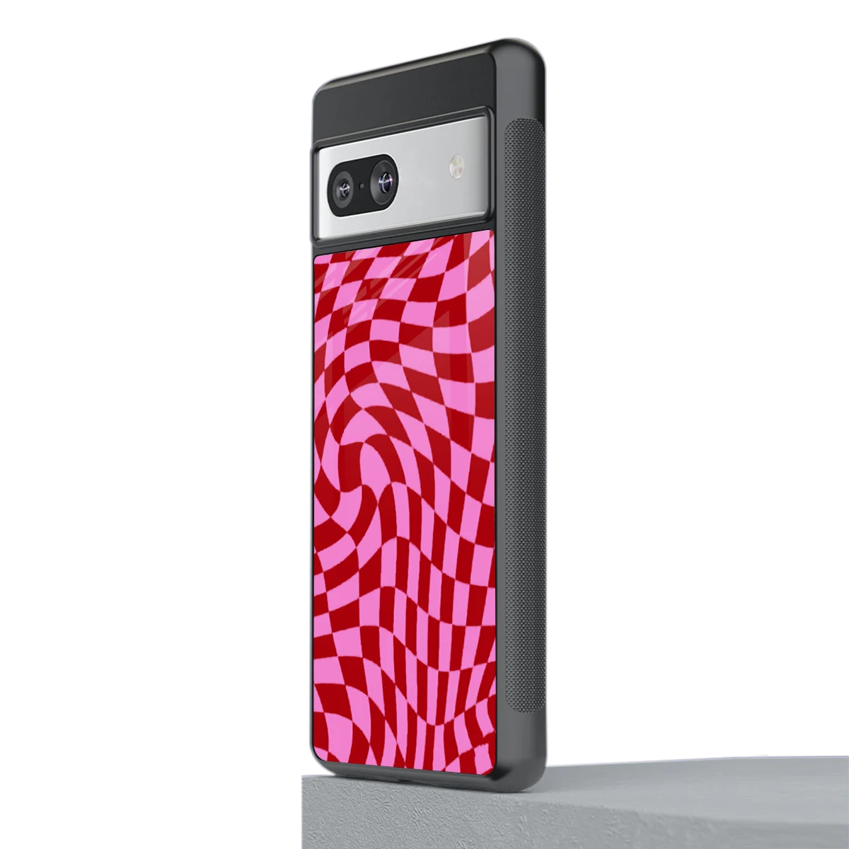 Trippy Pink Checkers stylish phone case for google pixel 7 | glossy glass and slim fit