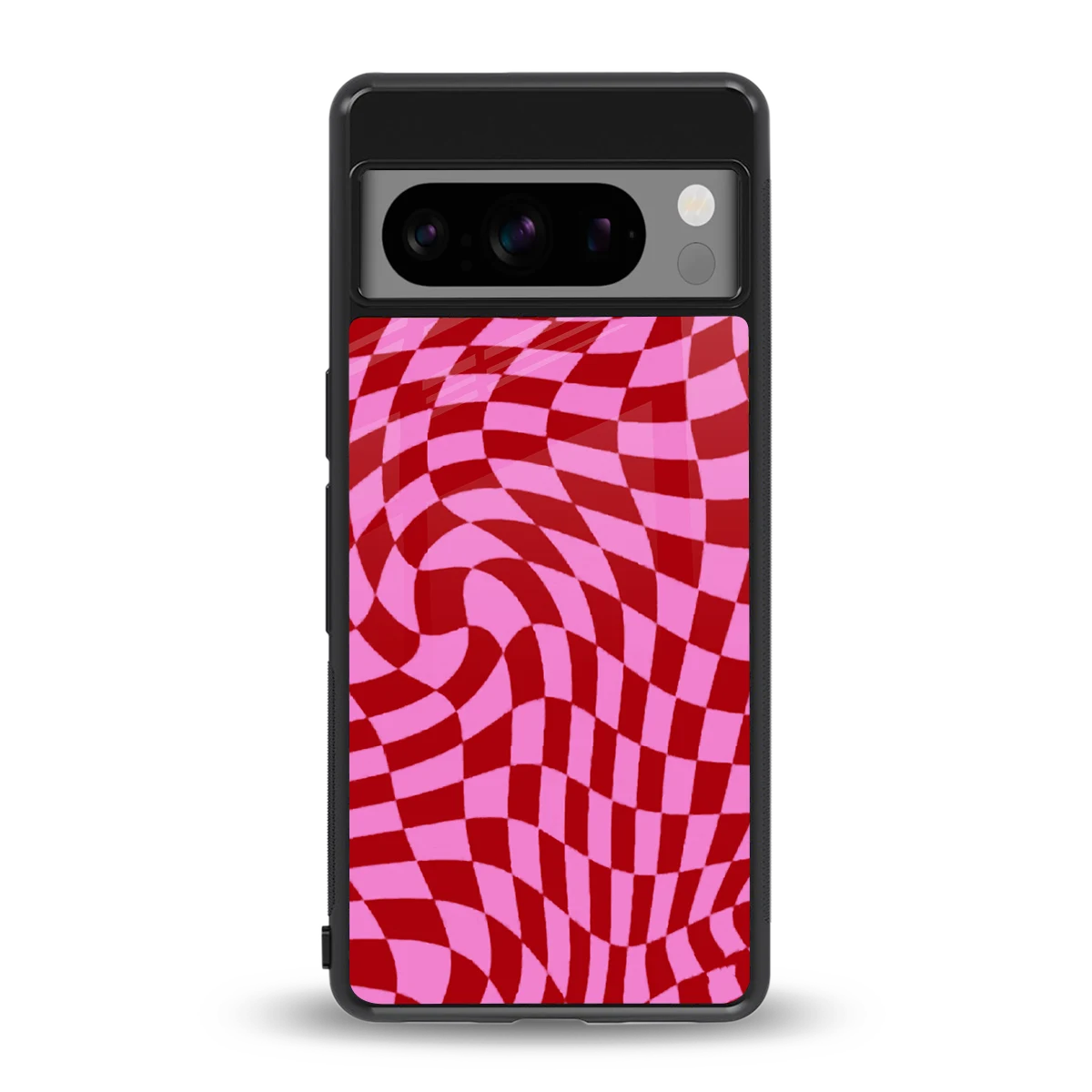 Trippy Pink Checkers back phone cover | glass case for google pixel 8 pro