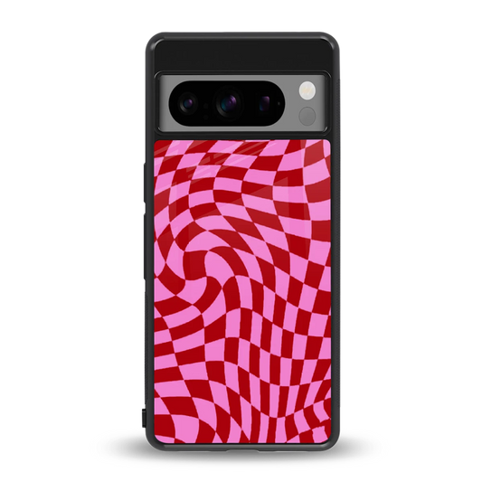 Trippy Pink Checkers back phone cover | glass case for google pixel 8 pro