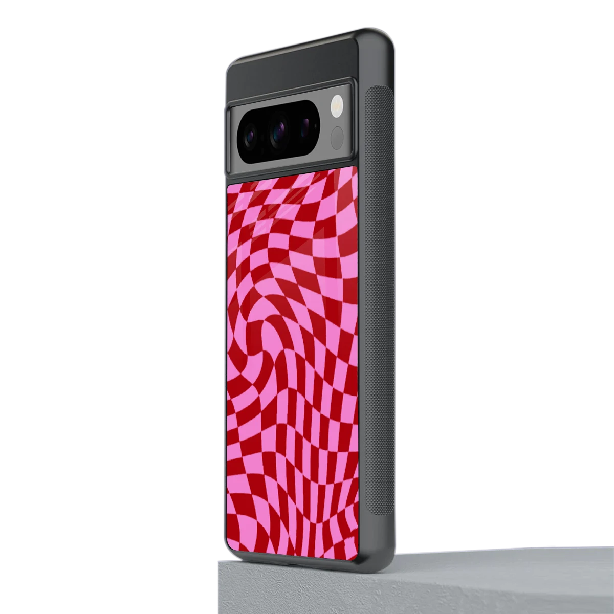 Trippy Pink Checkers stylish phone case for google pixel 8 pro | glossy glass and slim fit
