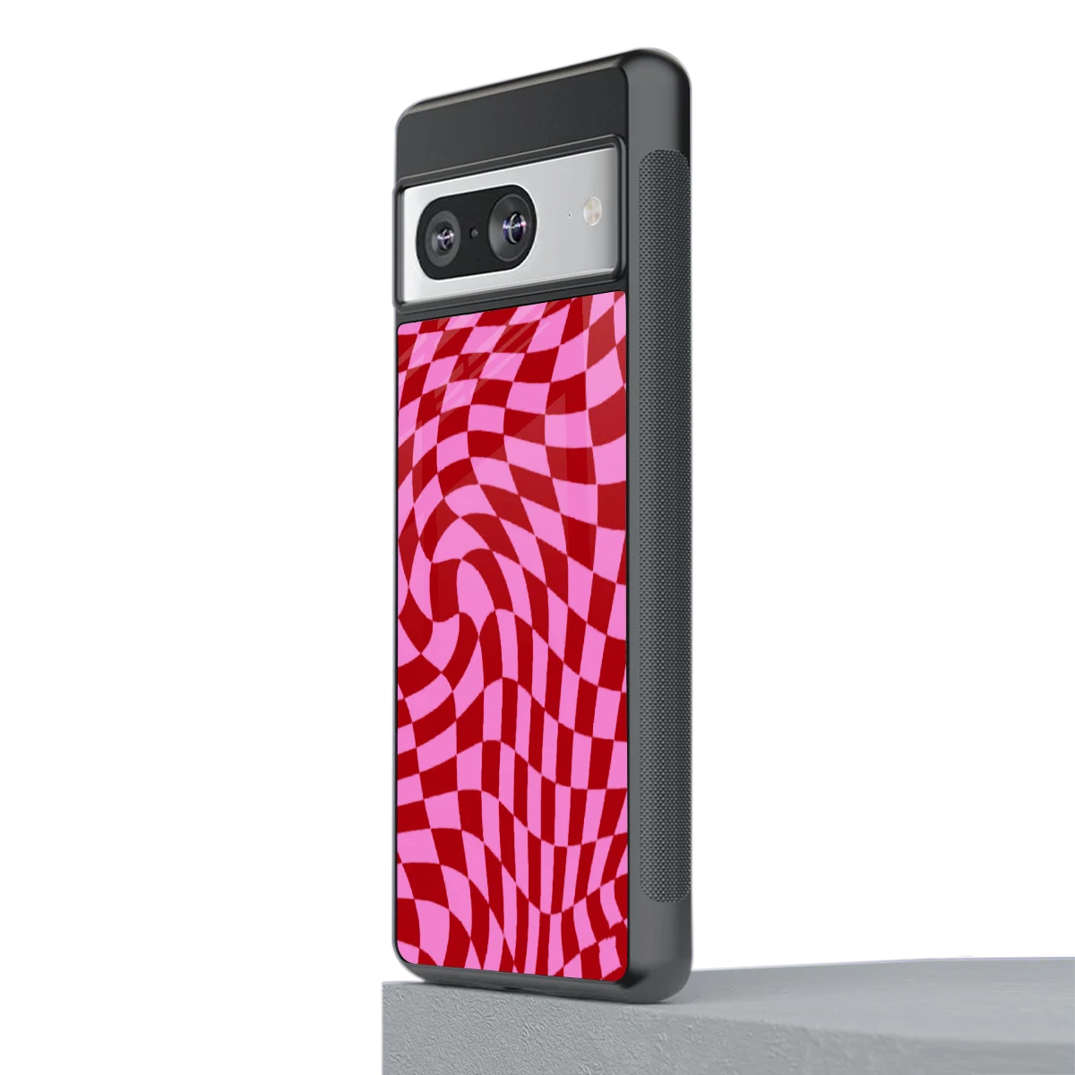Trippy Pink Checkers stylish phone case for google pixel 8 | glossy glass and slim fit