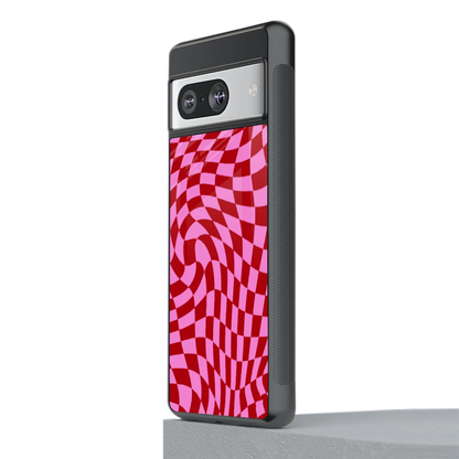 Trippy Pink Checkers stylish phone case for google pixel 8 | glossy glass and slim fit