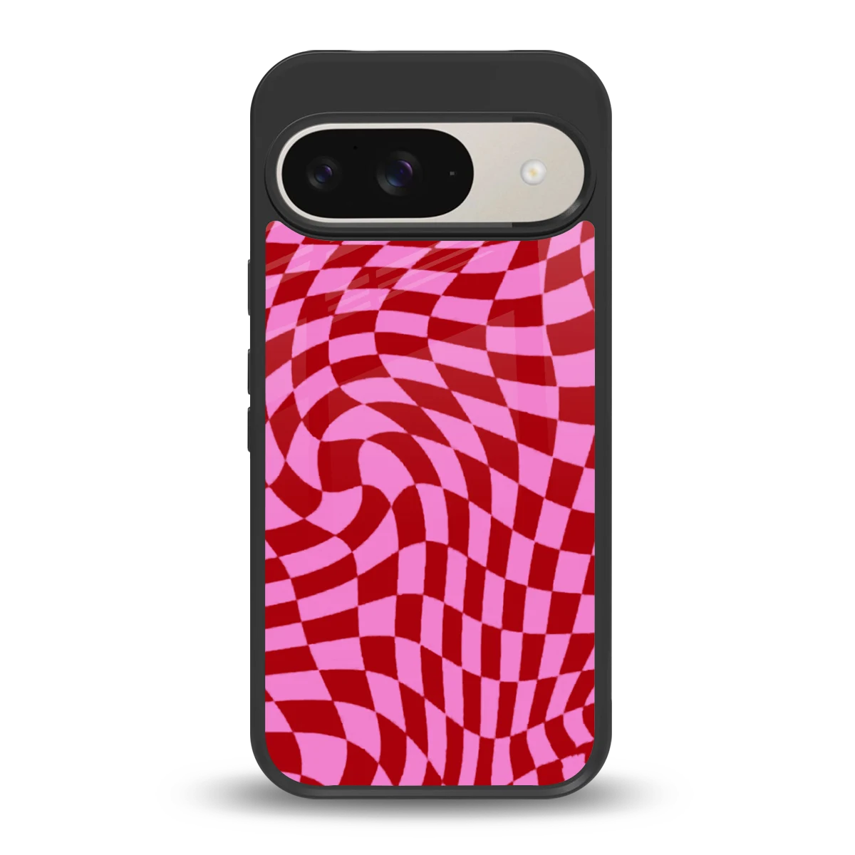 Trippy Pink Checkers back phone cover | glass case for google pixel 9