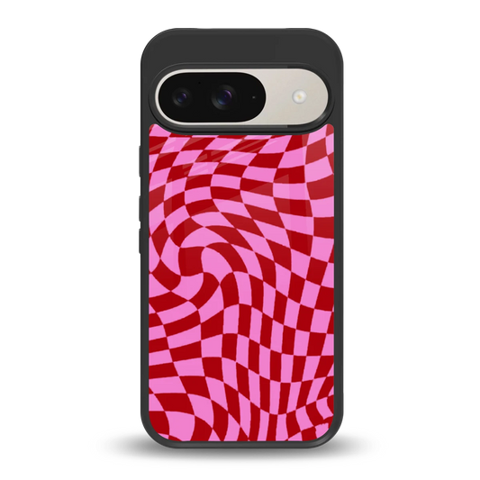 Trippy Pink Checkers back phone cover | glass case for google pixel 9