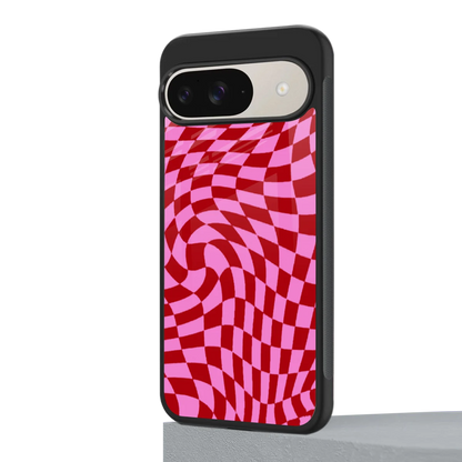 Trippy Pink Checkers google pixel 9 mobile cover | shockproof glass phone case