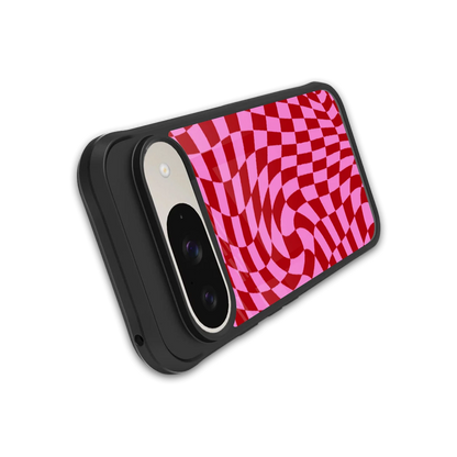 Trippy Pink Checkers stylish phone case for google pixel 9 | glossy glass and slim fit