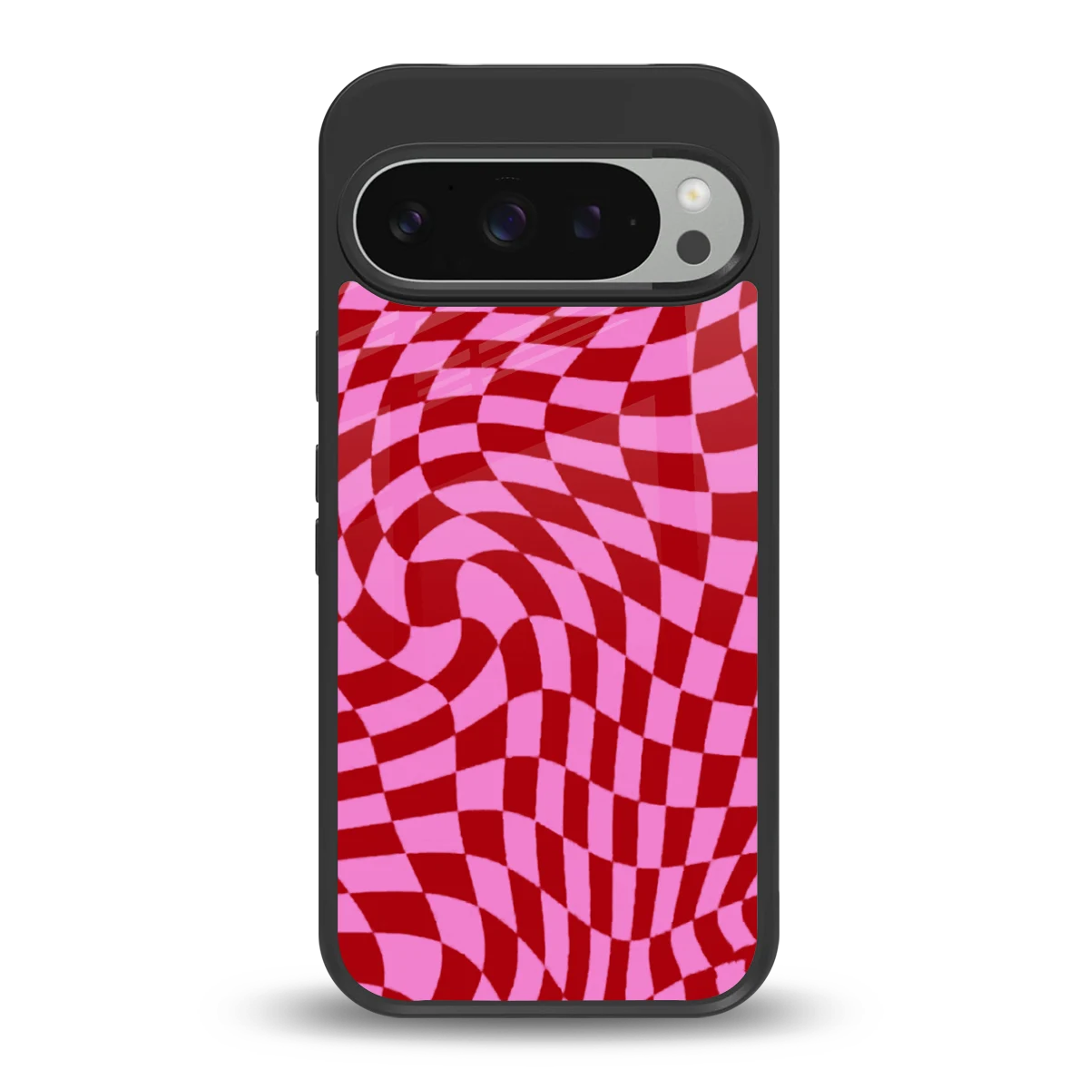 Trippy Pink Checkers back phone cover | glass case for google pixel 9 pro