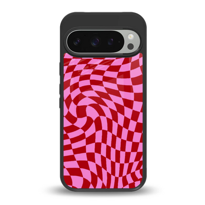 Trippy Pink Checkers back phone cover | glass case for google pixel 9 pro