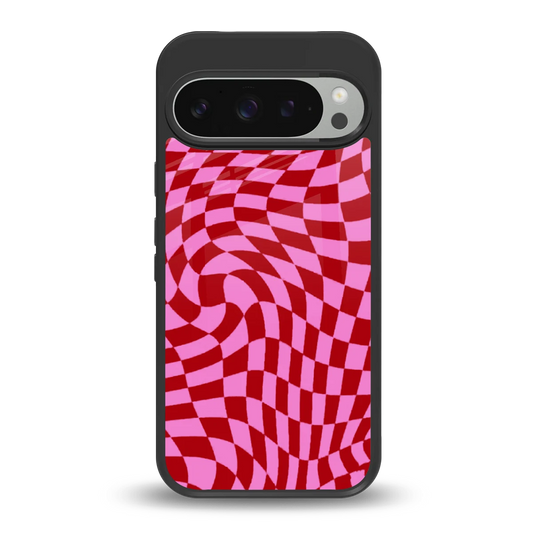 Trippy Pink Checkers back phone cover | glass case for google pixel 9 pro