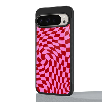 Trippy Pink Checkers google pixel 9 pro mobile cover | shockproof glass phone case