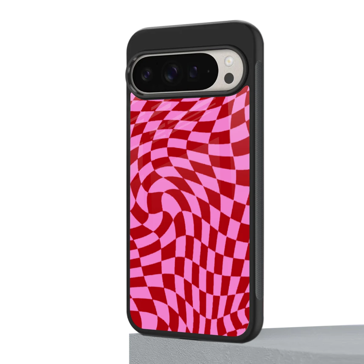 Trippy Pink Checkers google pixel 9 pro xl mobile cover | shockproof glass phone case