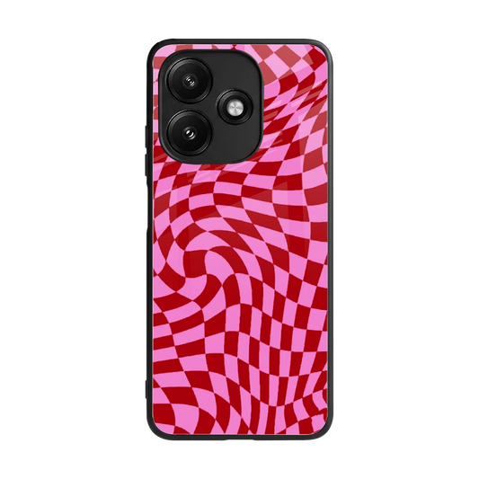 Trippy Pink Checkers back phone cover | glass case for redmi 12 5g