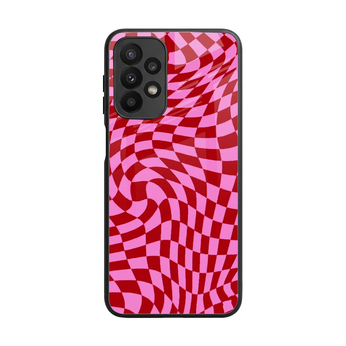 Trippy Pink Checkers back phone cover | glass case for samsung galaxy a23