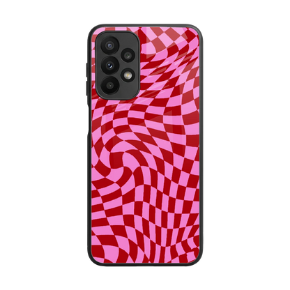 Trippy Pink Checkers back phone cover | glass case for samsung galaxy a23
