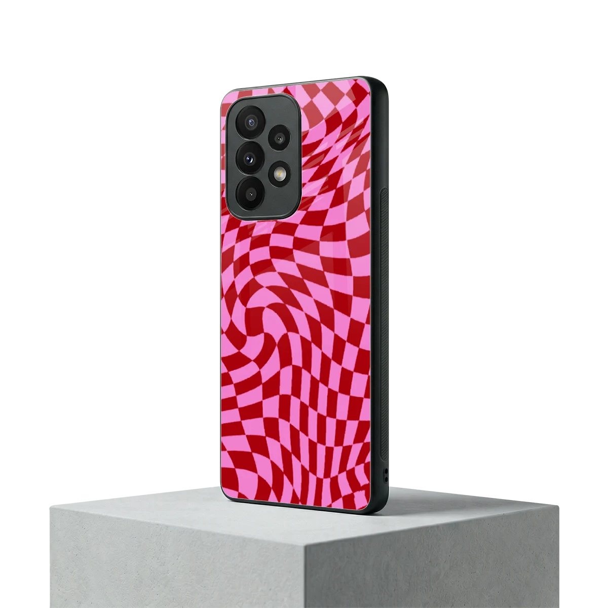 Trippy Pink Checkers samsung galaxy a23 mobile cover | shockproof glass phone case