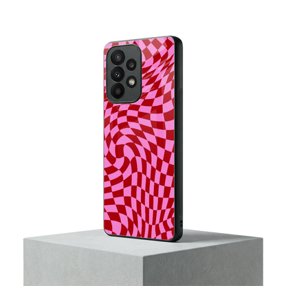 Trippy Pink Checkers samsung galaxy a23 mobile cover | shockproof glass phone case