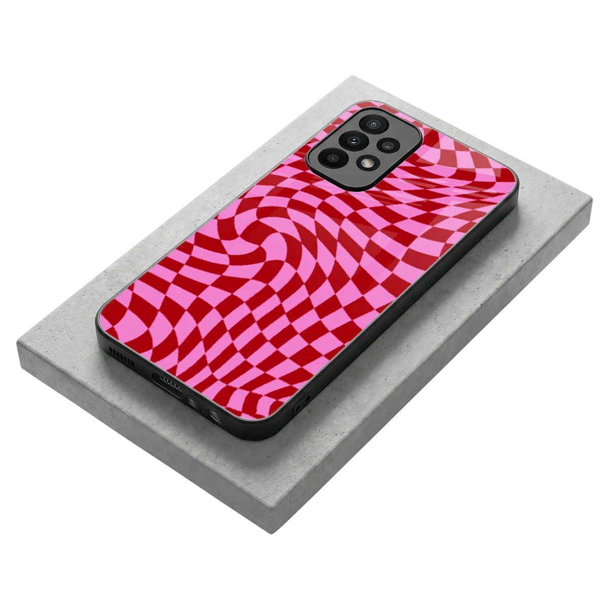 Trippy Pink Checkers stylish phone case for samsung galaxy a23 | glossy glass and slim fit
