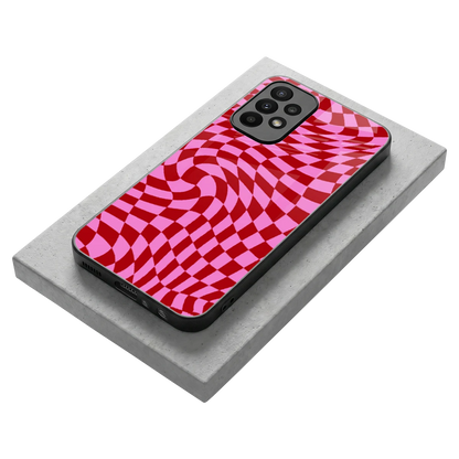 Trippy Pink Checkers stylish phone case for samsung galaxy a23 | glossy glass and slim fit