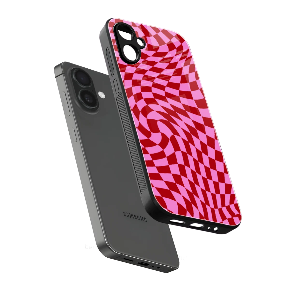 Trippy Pink Checkers sleek samsung galaxy a06 5g cover with tempered glass back and TPU edges