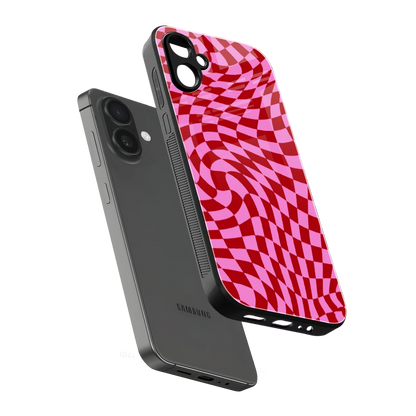 Trippy Pink Checkers sleek samsung galaxy a06 5g cover with tempered glass back and TPU edges