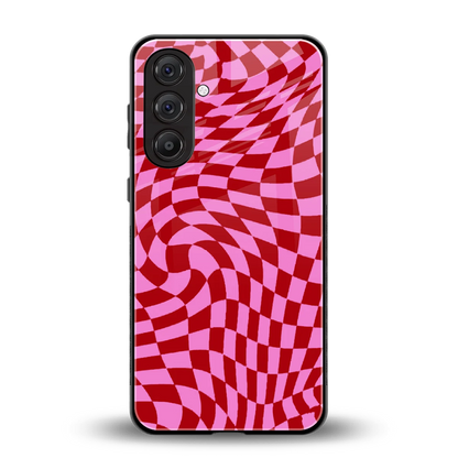 Trippy Pink Checkers back phone cover | glass case for samsung galaxy a37 5g