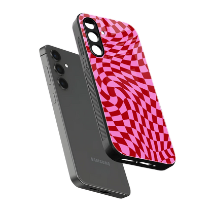 Trippy Pink Checkers sleek samsung galaxy a16 5g cover with tempered glass back and TPU edges