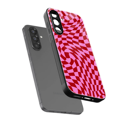 Trippy Pink Checkers sleek samsung galaxy a37 5g cover with tempered glass back and TPU edges