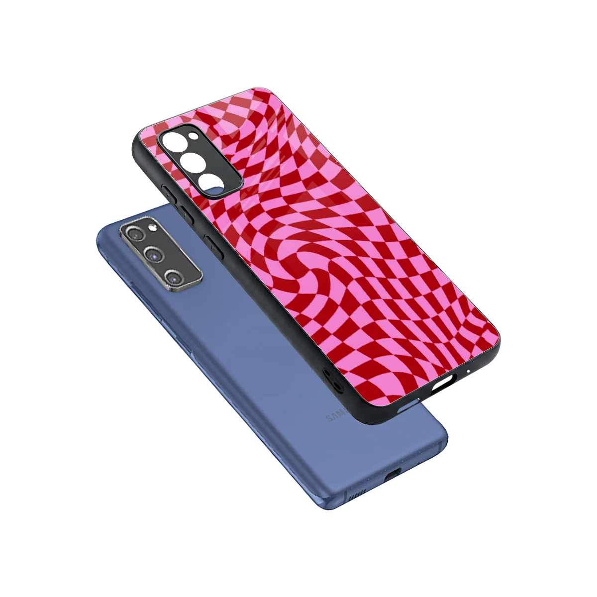Trippy Pink Checkers sleek samsung galaxy s20 fe cover with tempered glass back and TPU edges