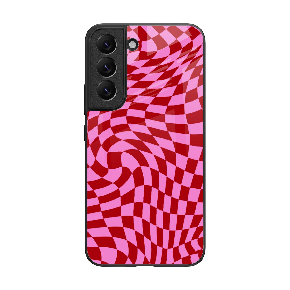 Trippy Pink Checkers back phone cover | glass case for samsung galaxy s22