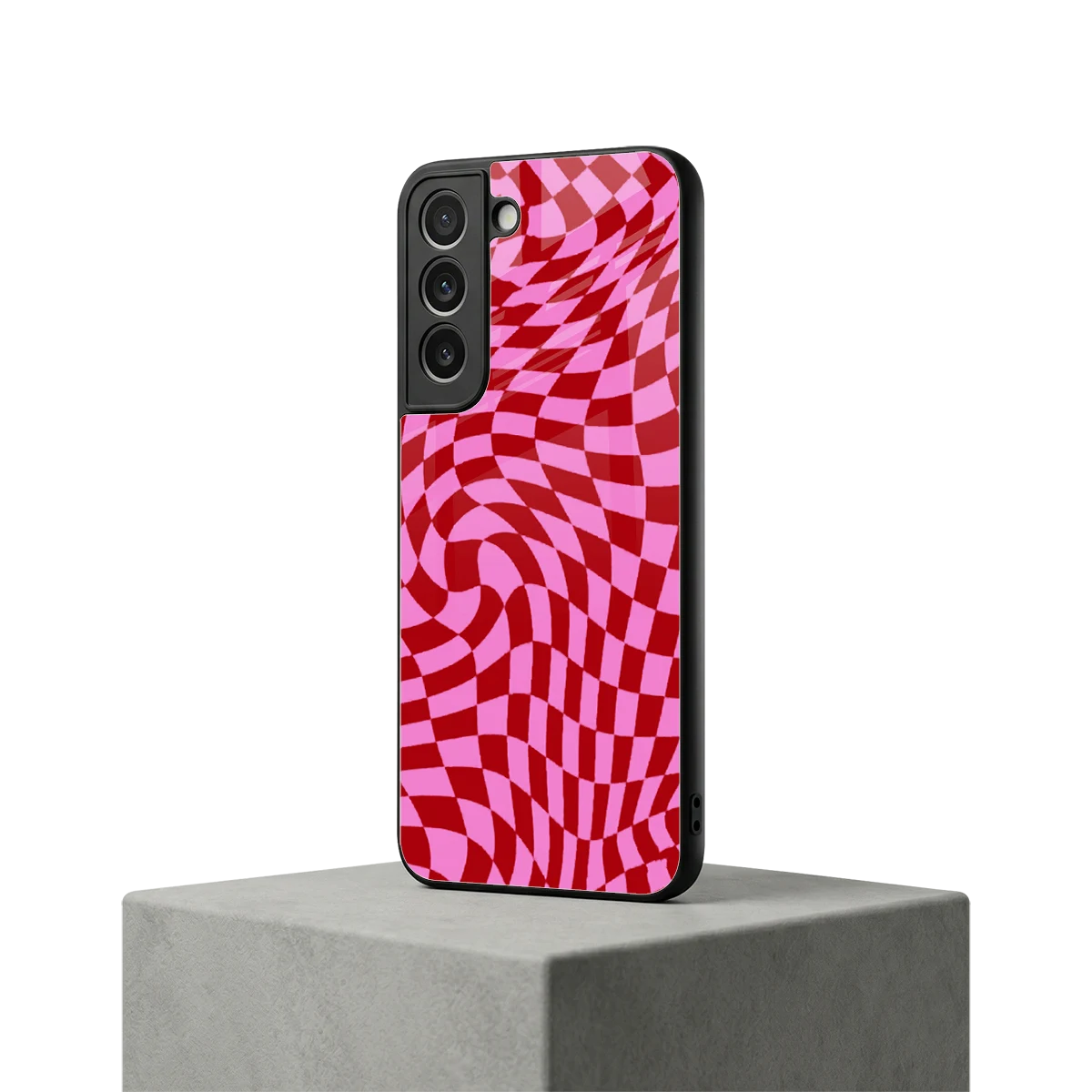 Trippy Pink Checkers samsung galaxy s22 mobile cover | shockproof glass phone case
