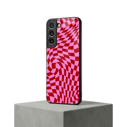 Trippy Pink Checkers samsung galaxy s22 mobile cover | shockproof glass phone case