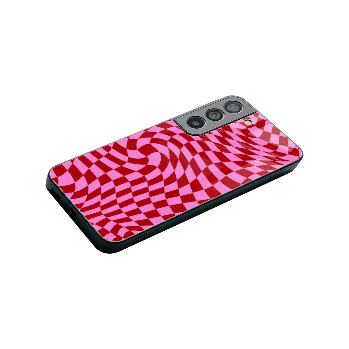Trippy Pink Checkers stylish phone case for samsung galaxy s22 | glossy glass and slim fit