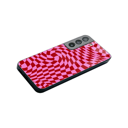Trippy Pink Checkers stylish phone case for samsung galaxy s22 | glossy glass and slim fit
