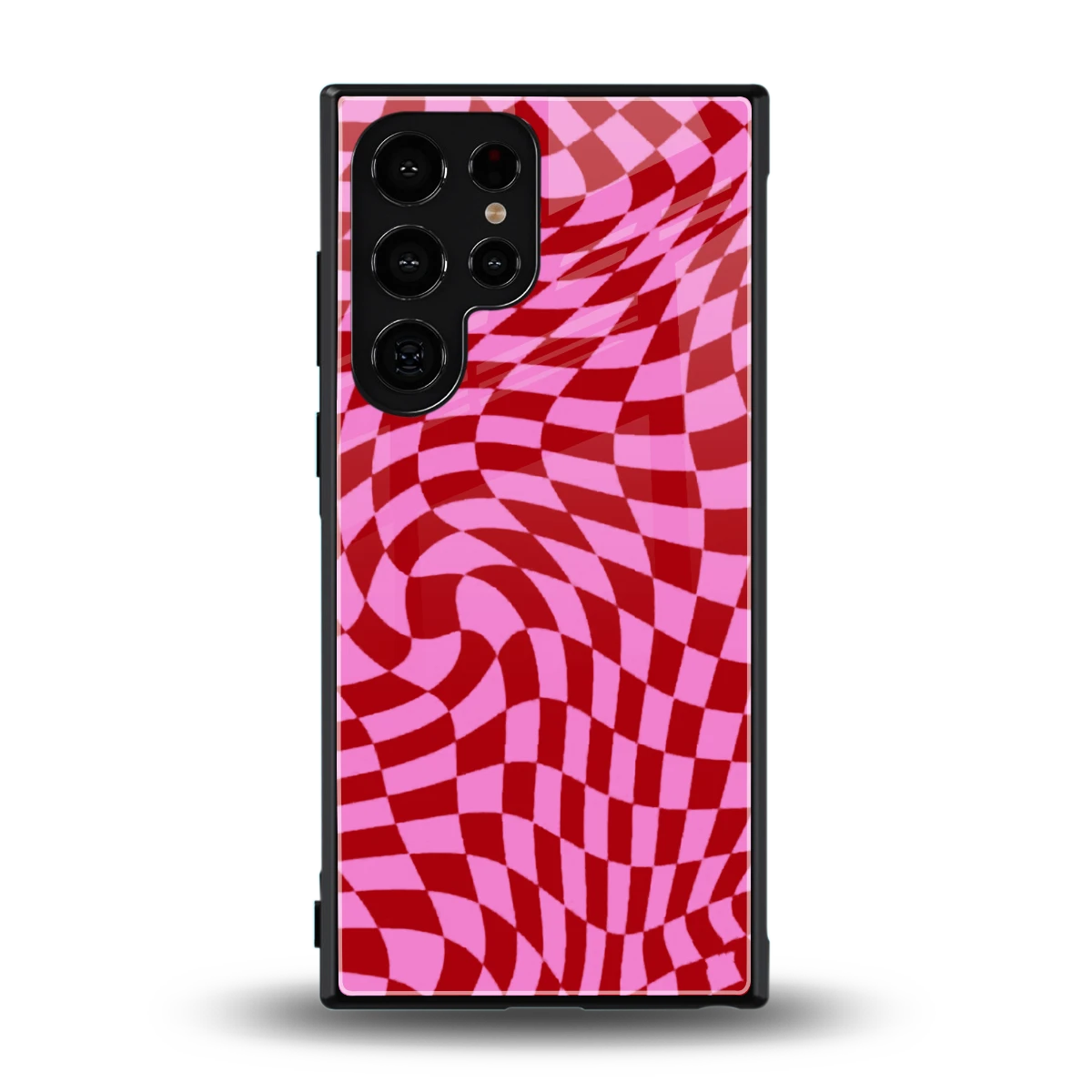 Trippy Pink Checkers back phone cover | glass case for samsung galaxy s24 ultra