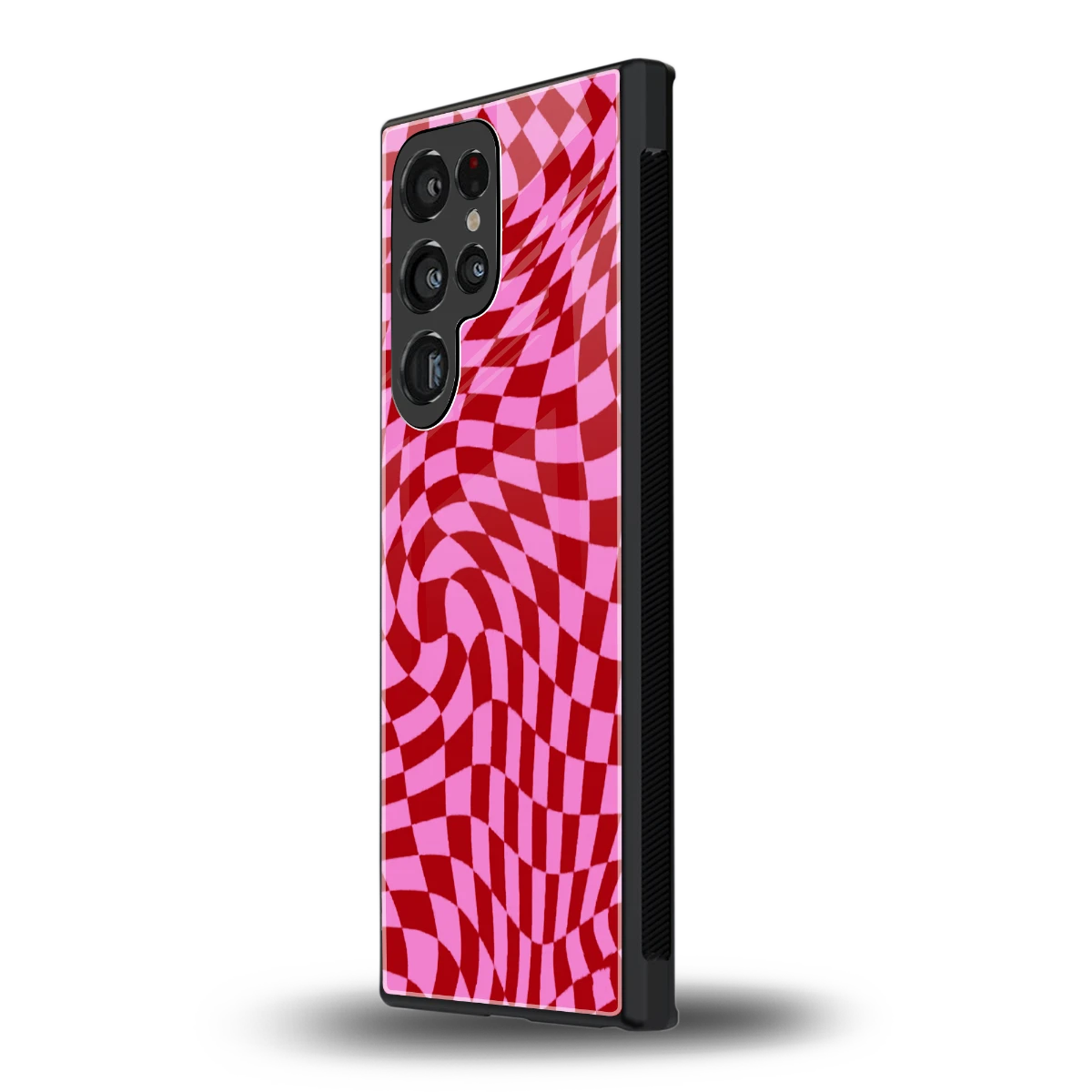 Trippy Pink Checkers samsung galaxy s24 ultra mobile cover | shockproof glass phone case