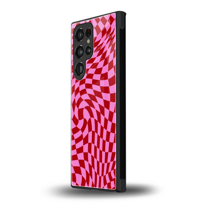 Trippy Pink Checkers samsung galaxy s24 ultra mobile cover | shockproof glass phone case